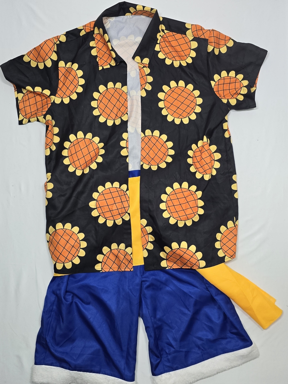 One Piece Monkey D Luffy Cosplay Costume Set Black Sunflower Shirt Size L